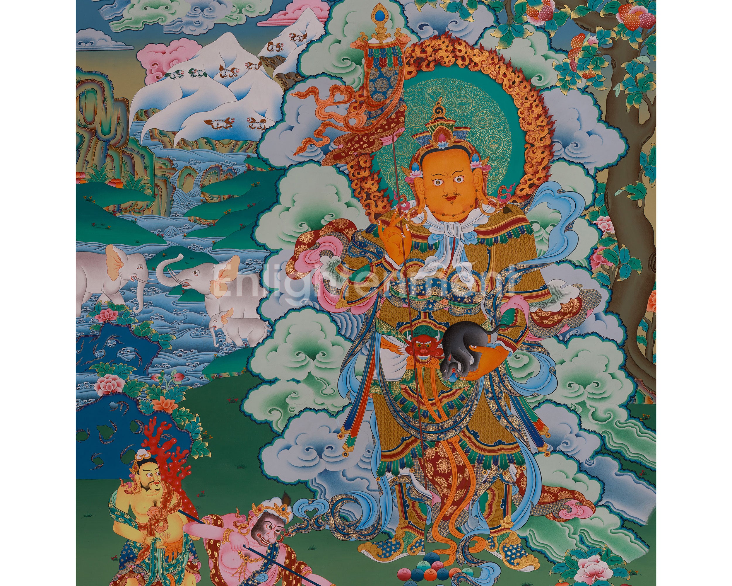 Traditional Thangka of Vaisravana | Tibetan Wealth God | Protector Deity