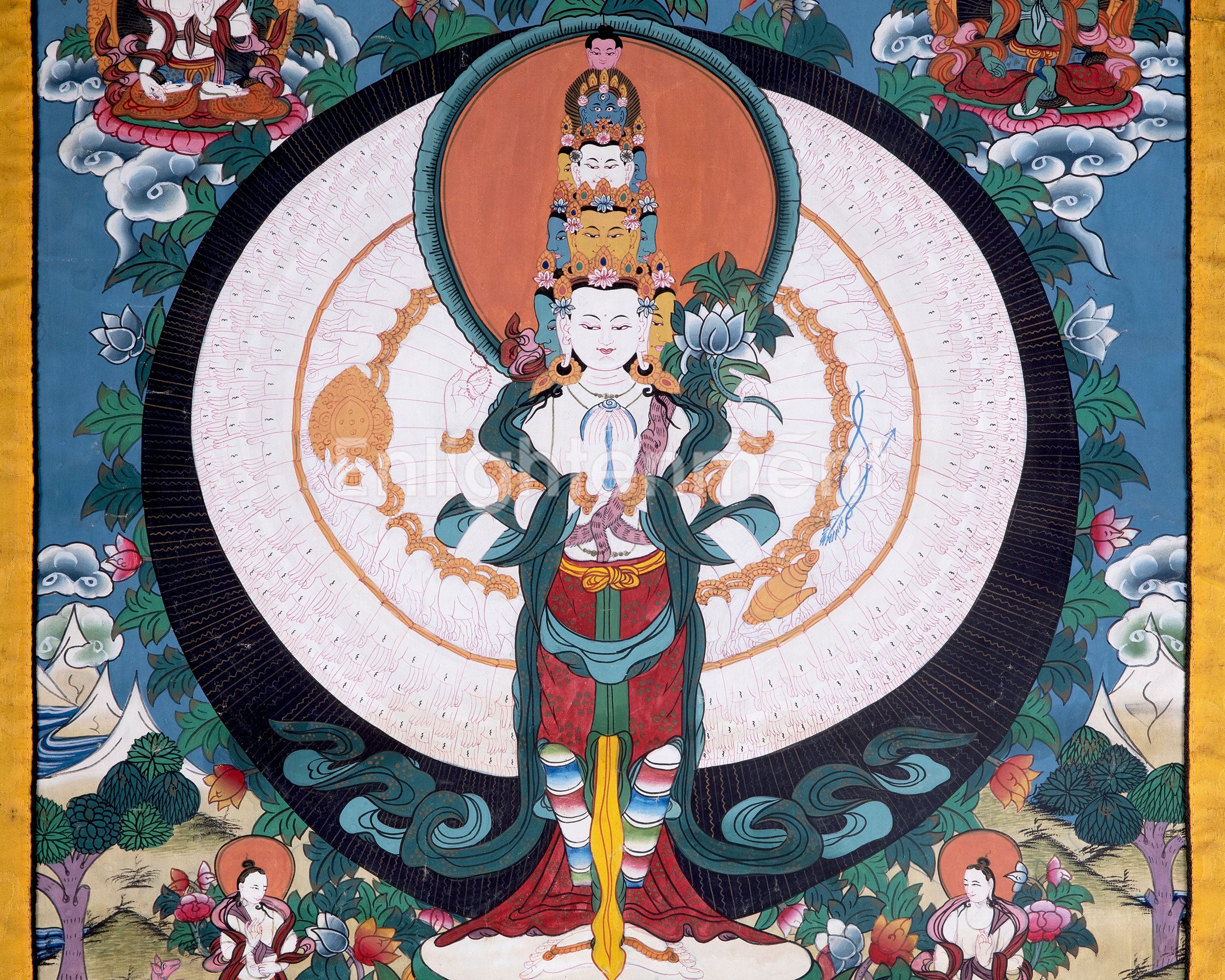 Vintage Thousand Armed Avalokiteshvara Thangka | BROCADE MOUNTED