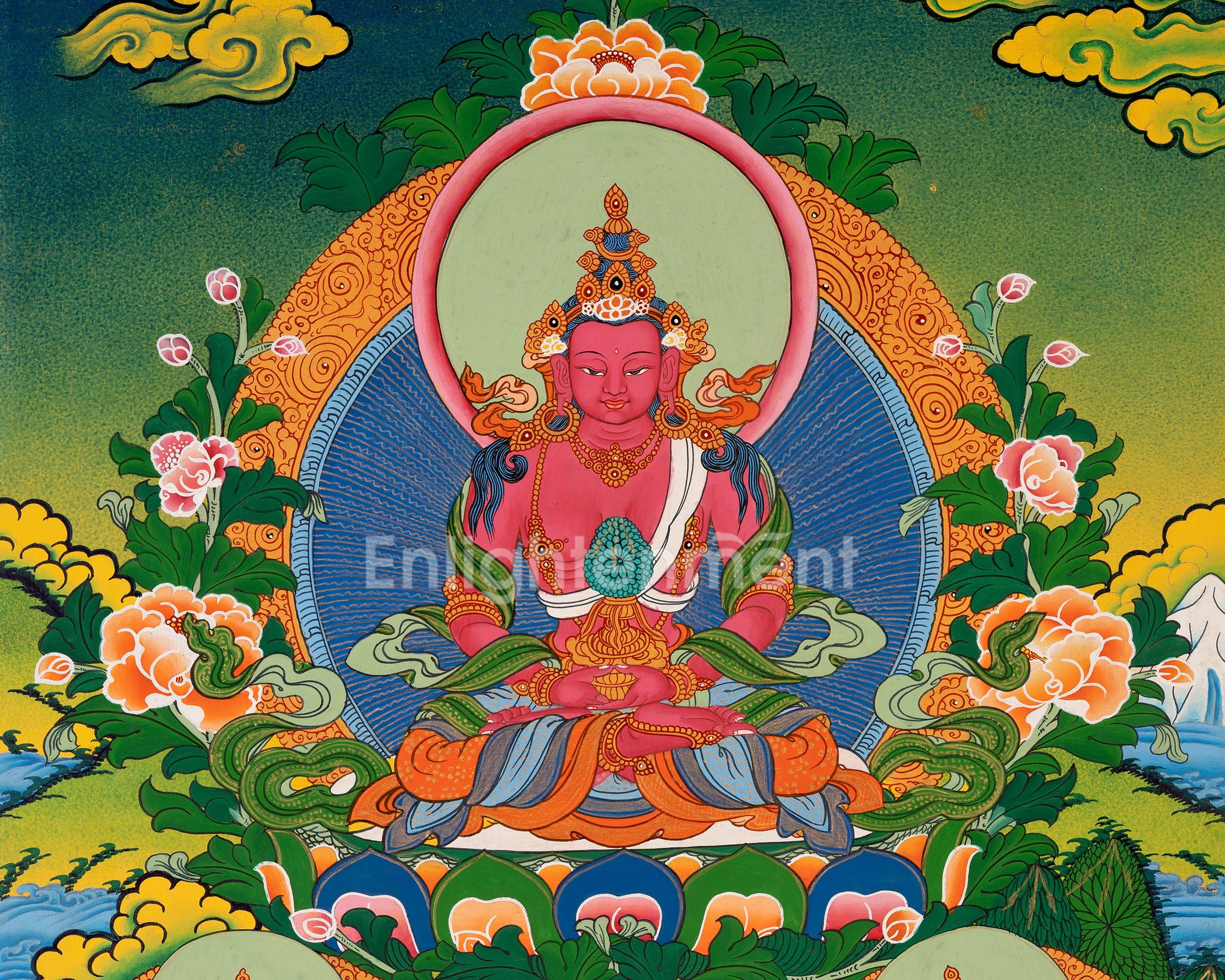 Amitayus Buddha Thangka | Traditional Buddhist Painting | Wall Decors
