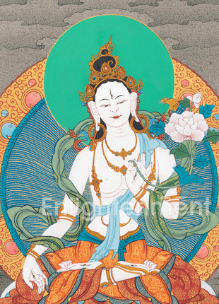 White Tara Goddess Artwork |  Handpainted Thangka for Tranquil Spaces | Wall Hanging Decor
