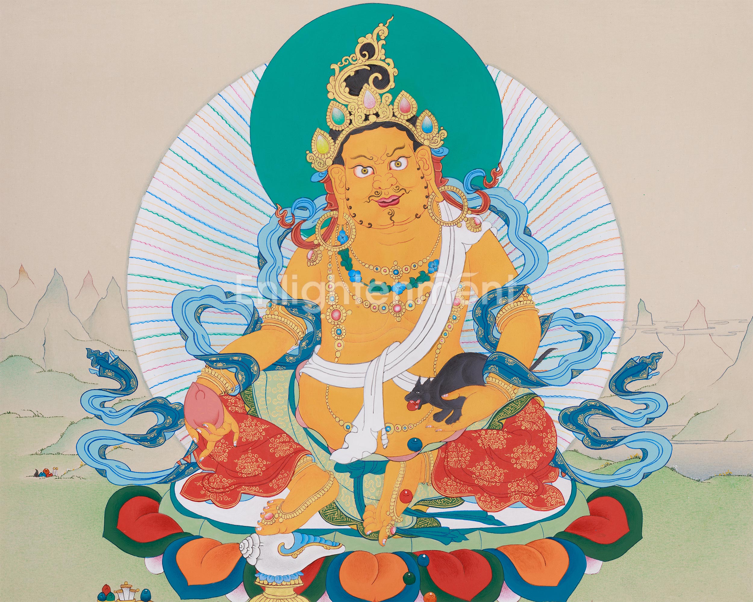 Hand-Painted Tibetan Wealth Deity, Dzambhala | Protector of Prosperity and Abundance
