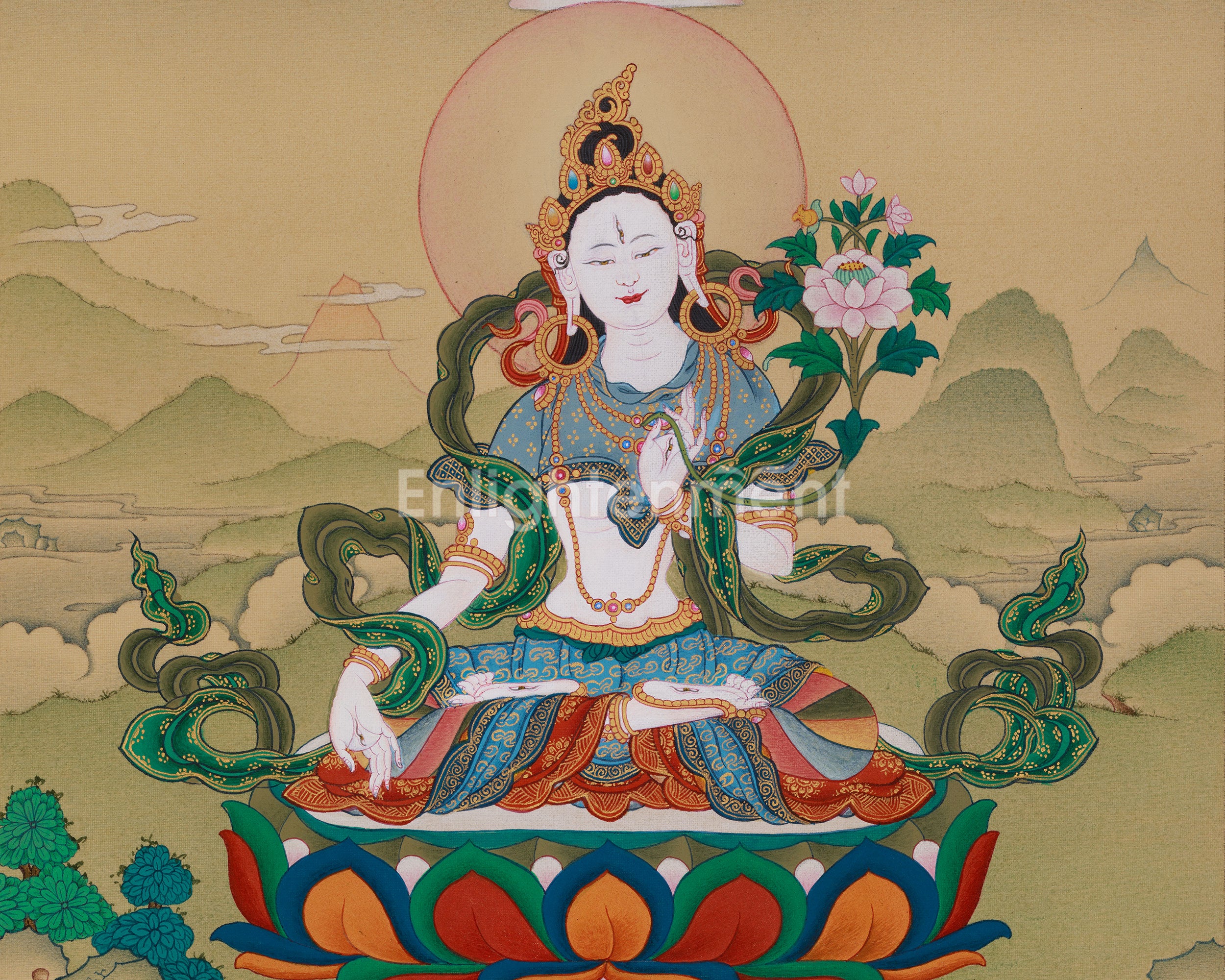 Sacred White Tara with Amitabha Buddha Thangka | Healing, Longevity, and Pure Land Peace