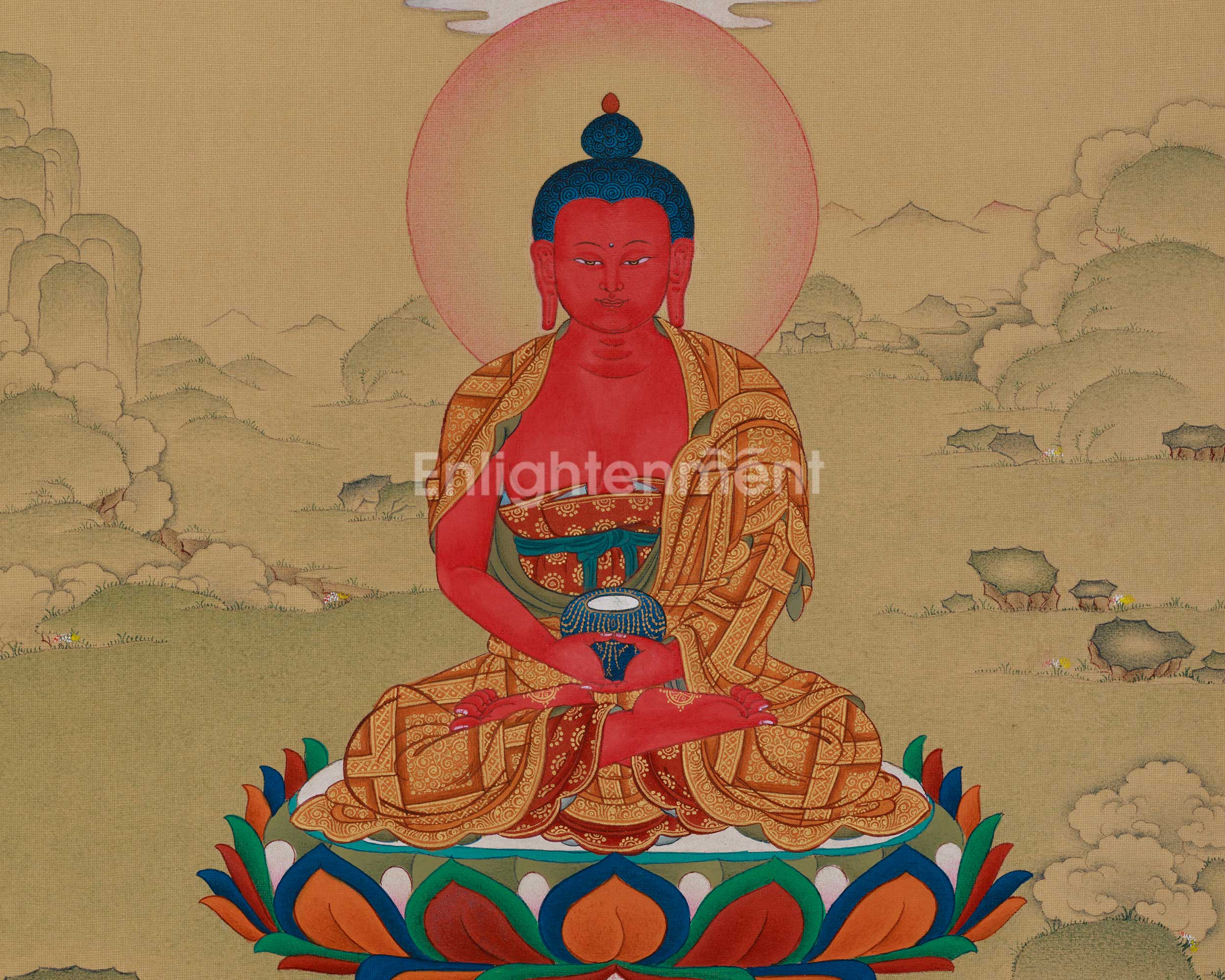 Dhyani Buddha Amitabha with Amitayus | A Sacred Thangka of Infinite Compassion and Longevity