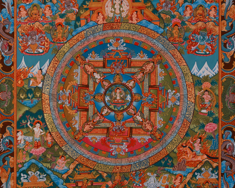 Hand-Painted Chenrezig Avalokiteshvara Mandala | Symbol of Compassion and Peace