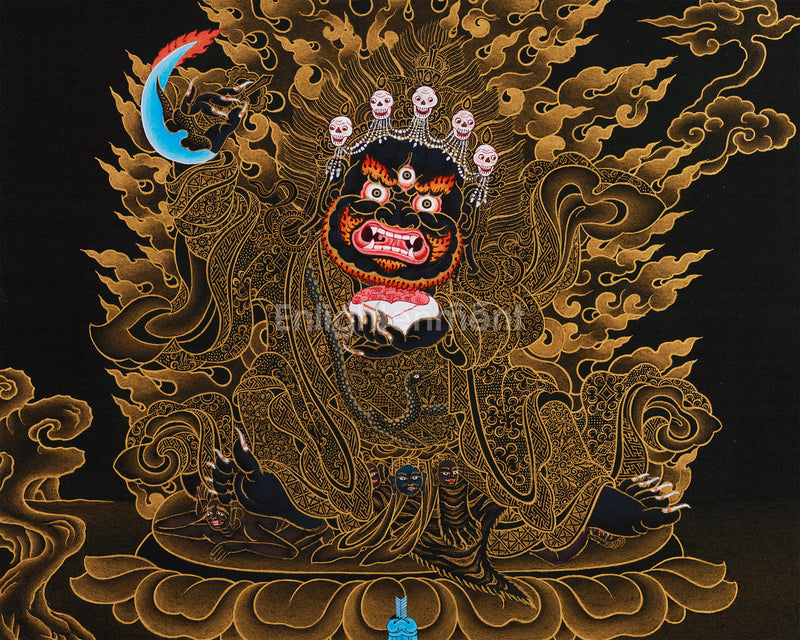 Fierce Kagyu Mahakala Bernagchen Thangka: Gold Work