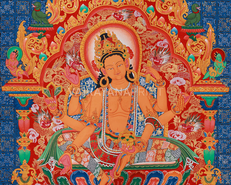 Six-Armed Vasudhara Thangka Print | Newari Buddhist Goddess for Wealth & Abundance