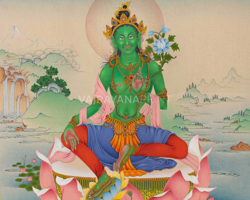 Magnificent Tara Thangka Set | Green & White Tara Canvas Print