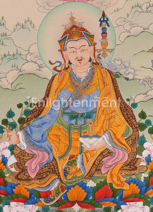 Guru Rinpoche with Chenrezig and Amitabha Buddha Thangka