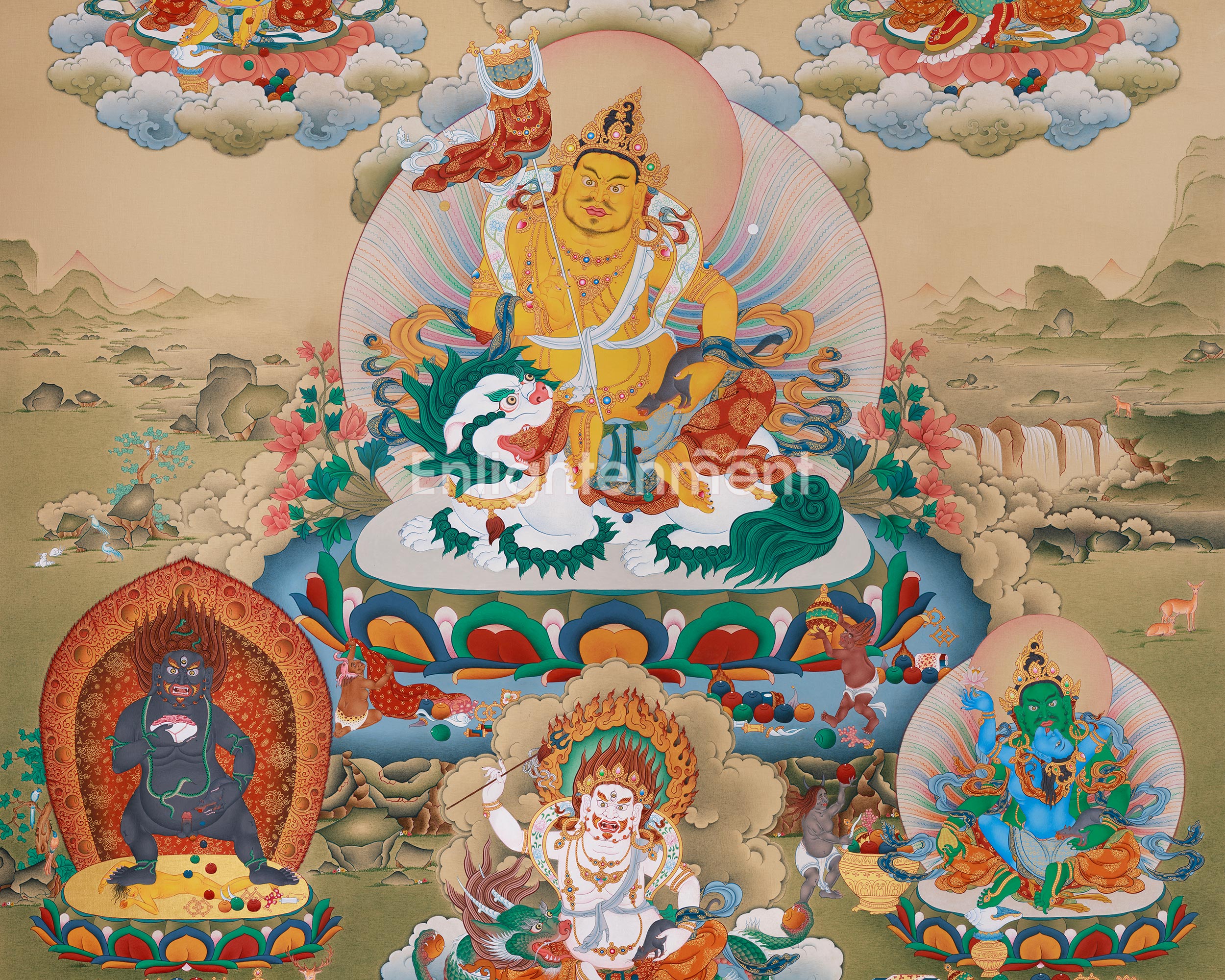 Namtoshe with 5 Dzambhala Thangka | The Wealth Deity and His Divine Companions
