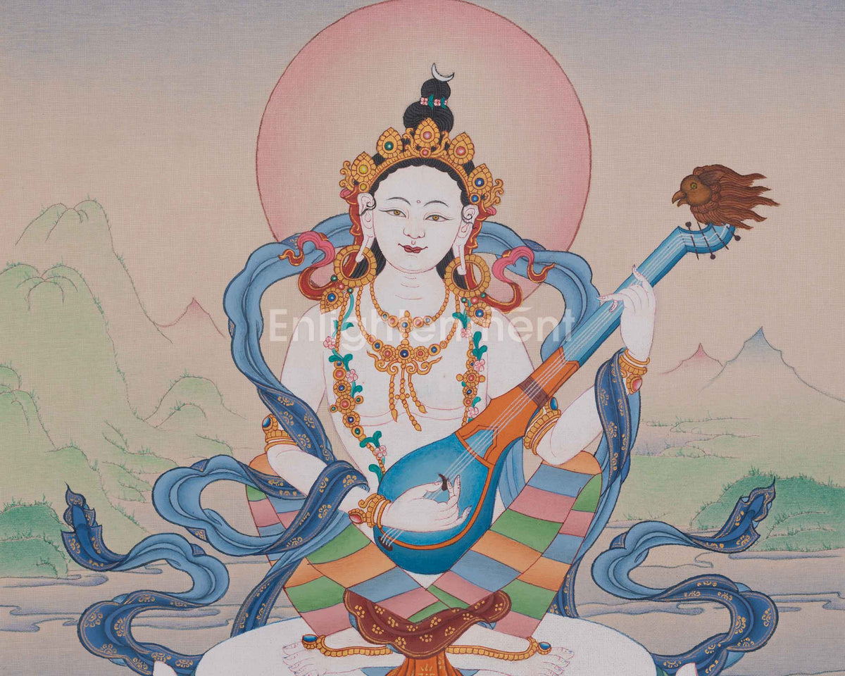 Saraswati Meditation Thangka | Goddess of Wisdom, Knowledge, and Creative Expression