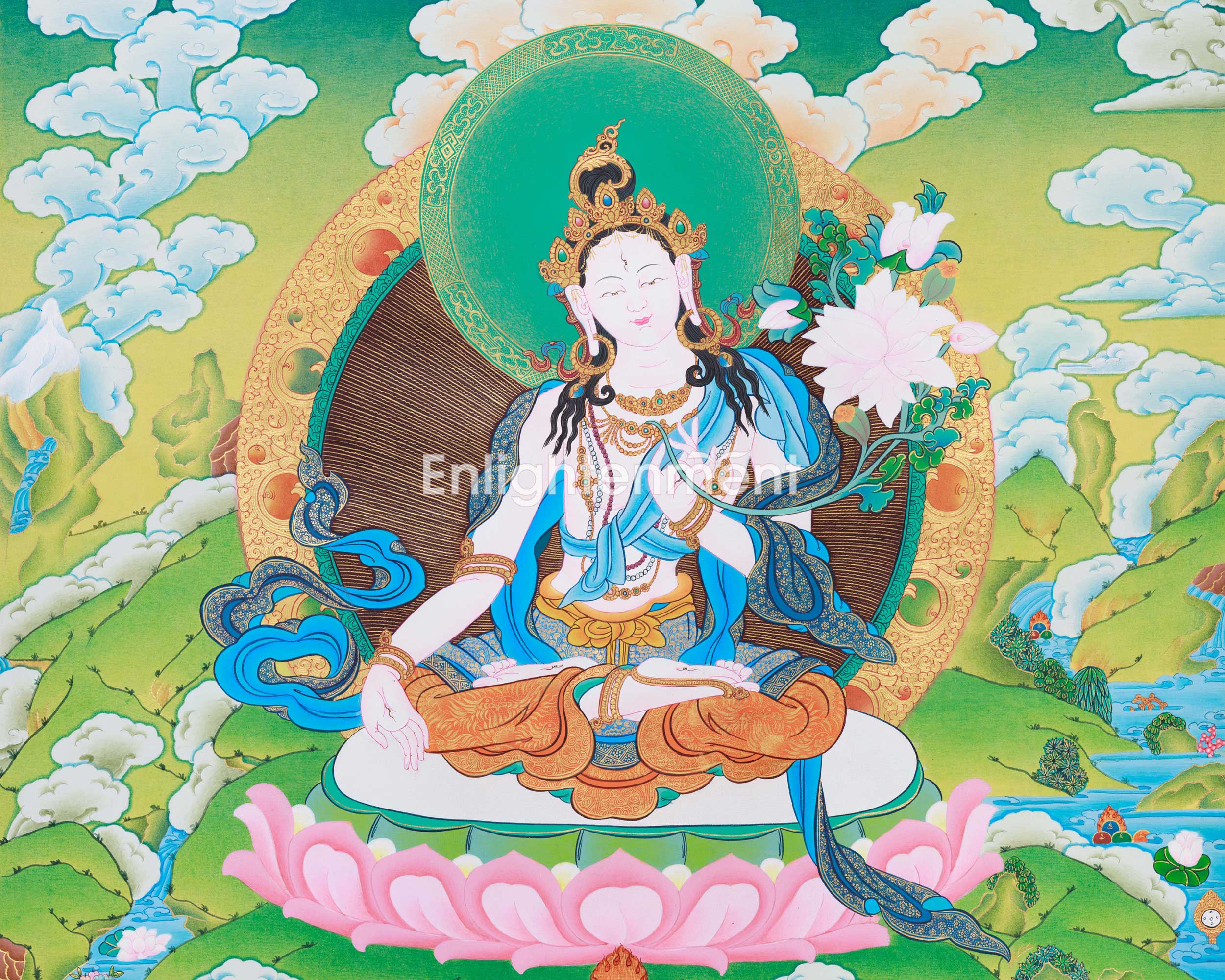 White Tara Female Buddha Thangka | Hand-Painted Art for Meditation