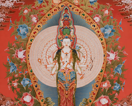 Compassion Buddha of 1000 Hands, Avalokiteshvara Thangka | Compassion & Divine Protection