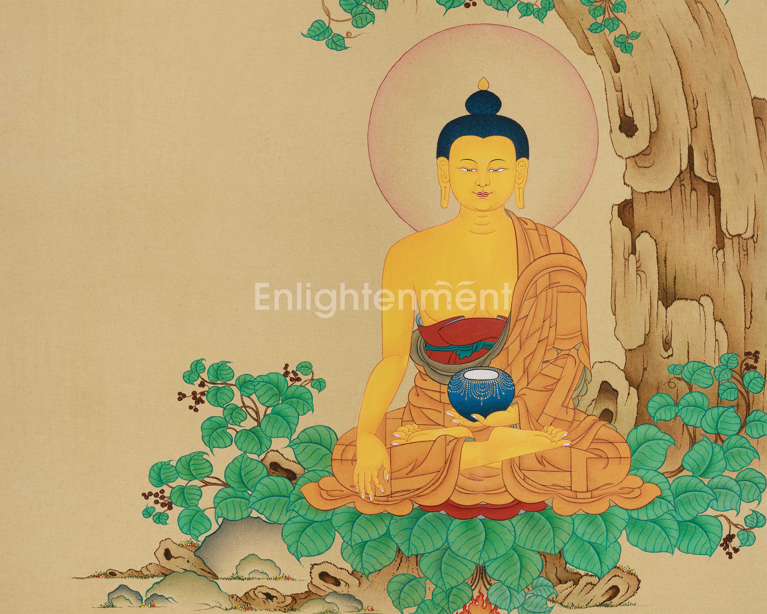 Enlightened Buddha, Siddhartha Gautama | Timeless Thangka of Wisdom and Serenity