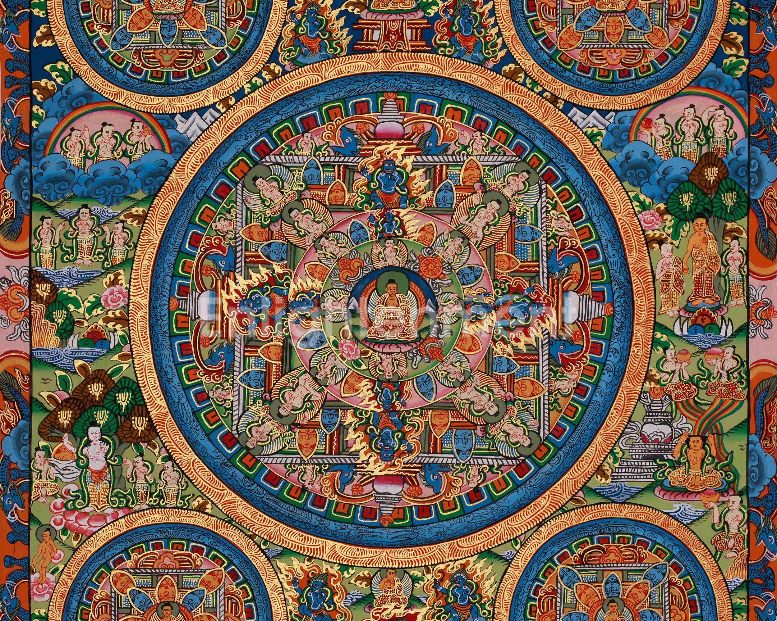 Himalayan Buddha Mandala Artwork | Buddhist Thangka Of Wisdom and Awakened Energy | Spiritual Home Decor