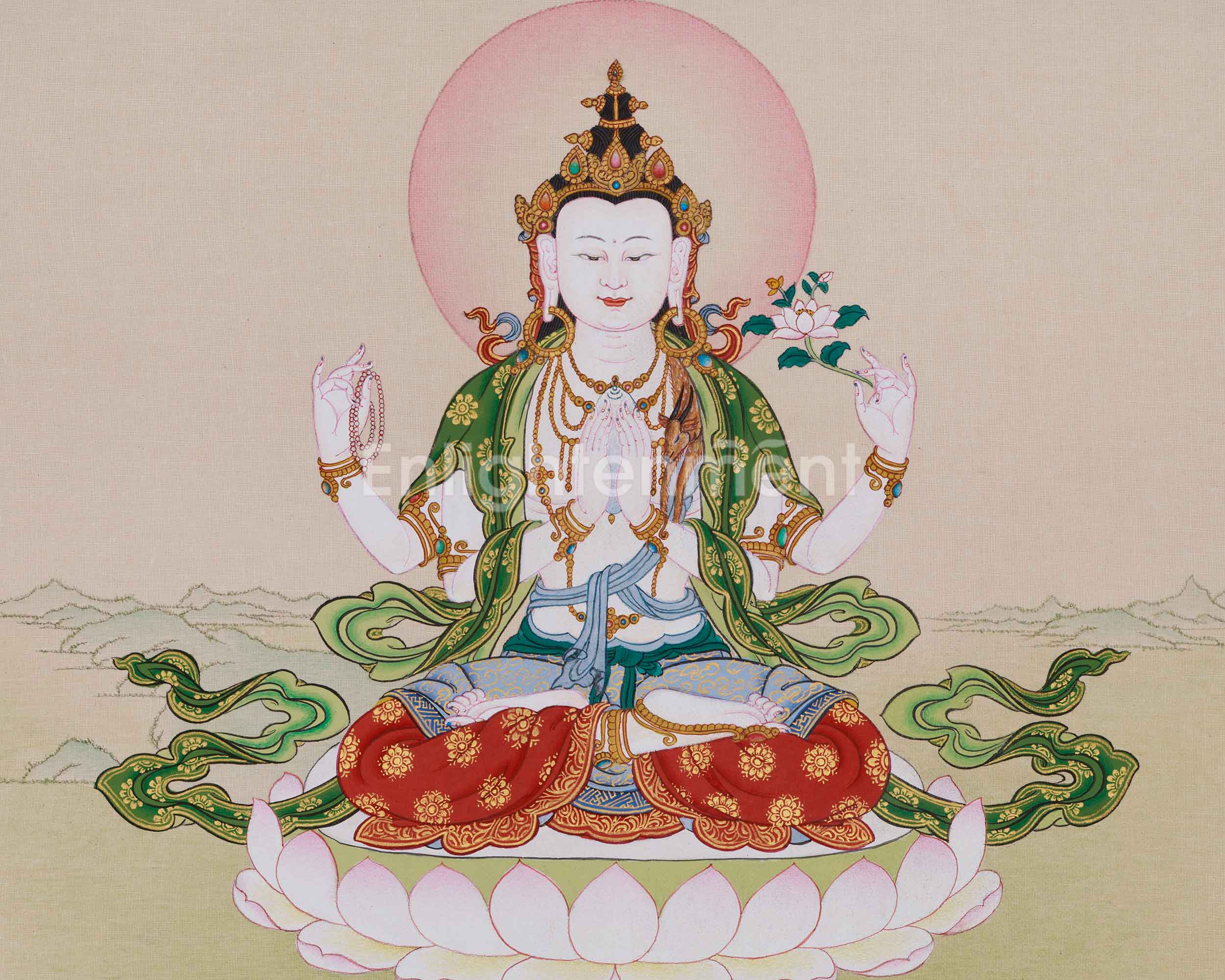 Compassion Bodhisattva Chenrezig Thangka | Four Armed Chenrezig