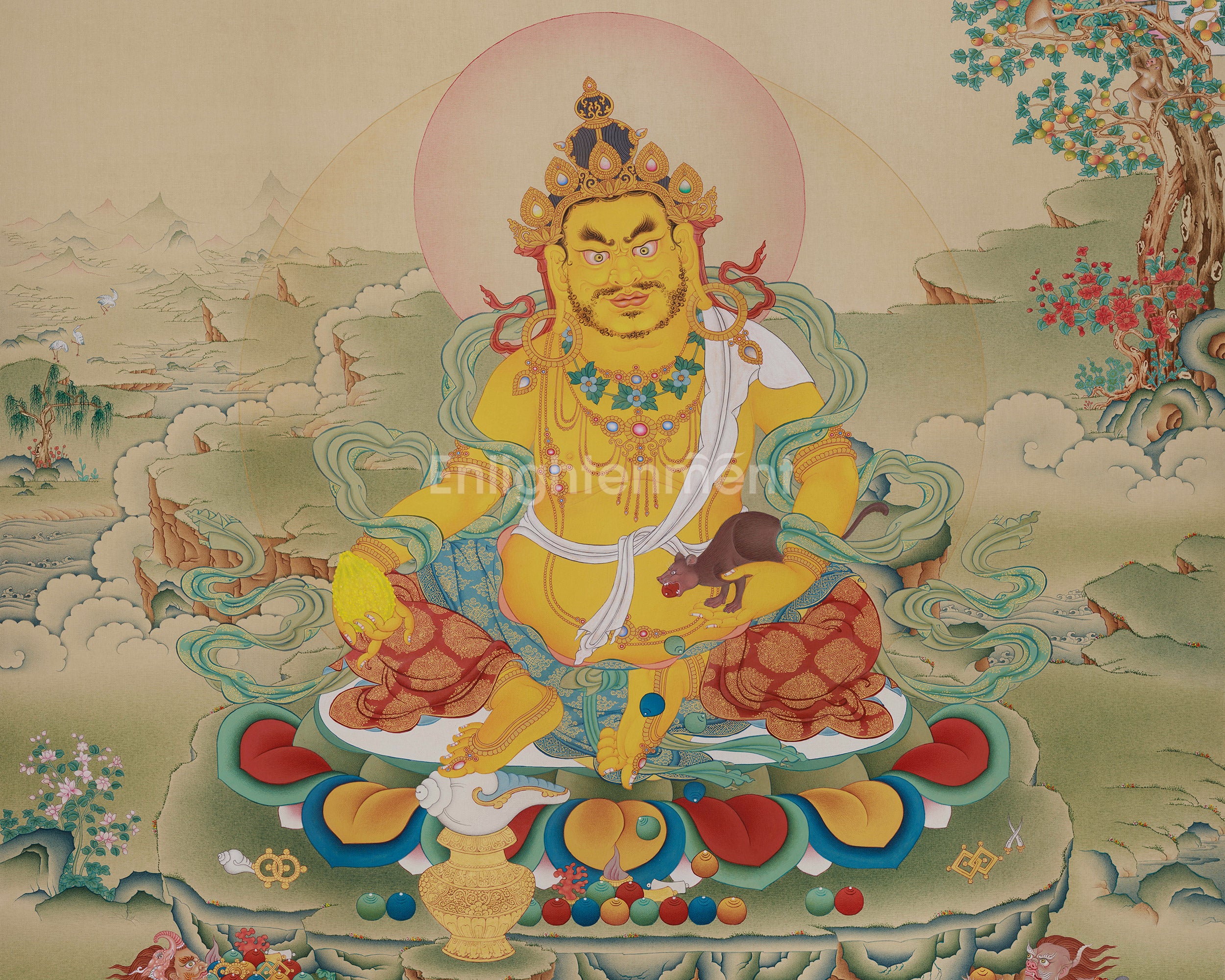 Collector’s Large Buddhist Wealth Deity Thangka | Rare Himalayan Dzambhala Artwork for Success & Fortune