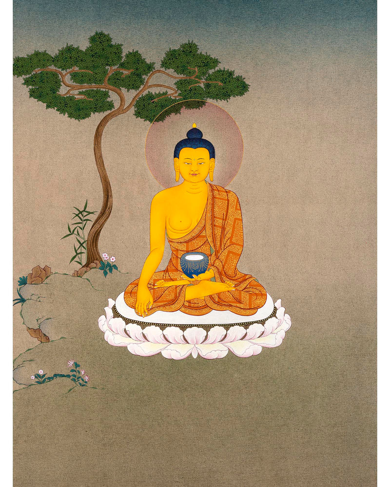 Shakyamuni Buddha | Buddha Thangka | Hand-Painted Thangka With 24K Gold and Natural Stone Colors