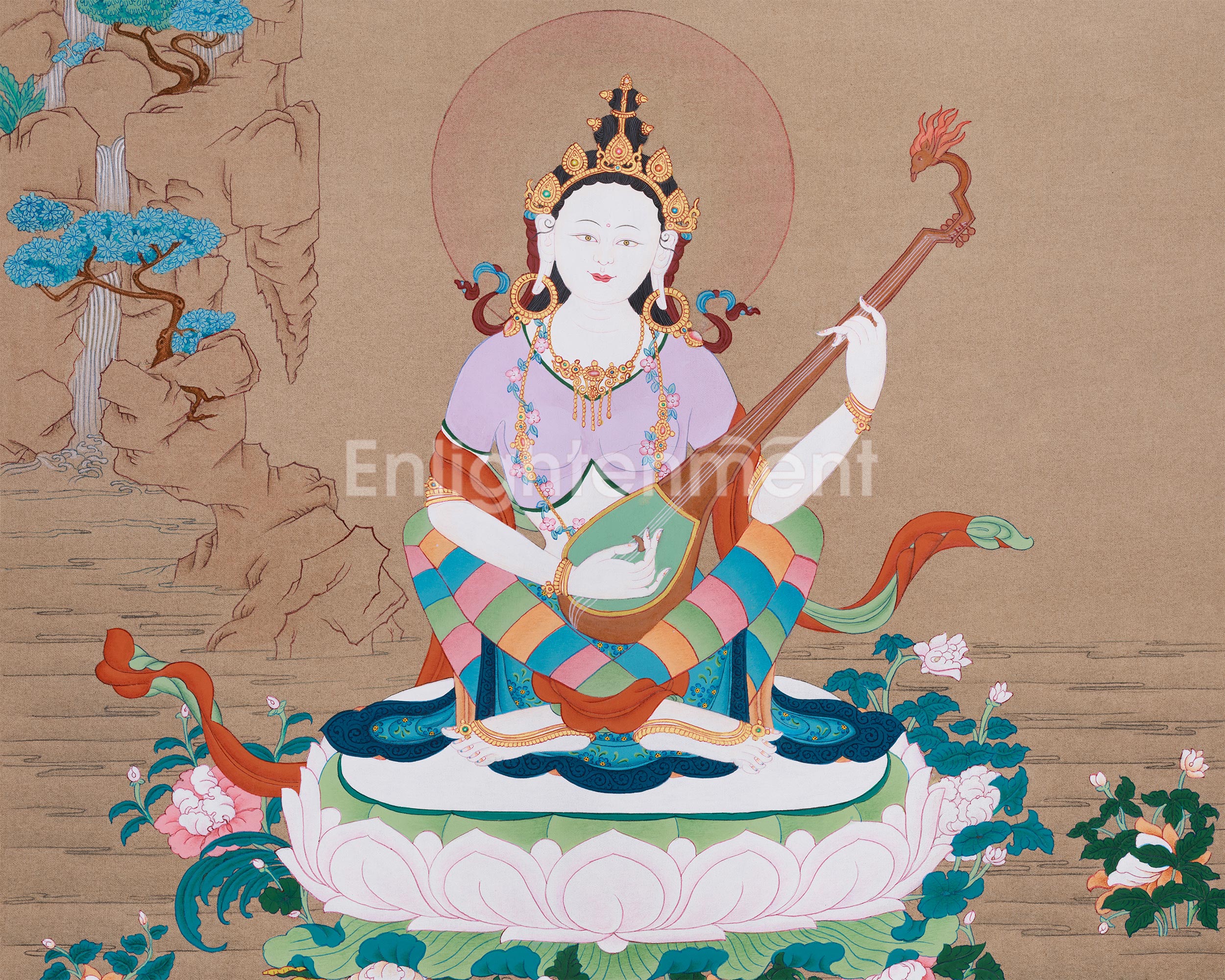 Beautiful Goddess Saraswati Thangka | Divine Embodiment of Learning & Music