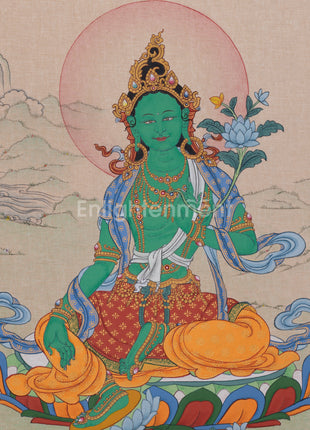 Small Green Tara Meditation Artwork | Buddhist Goddess of Compassion & Protection