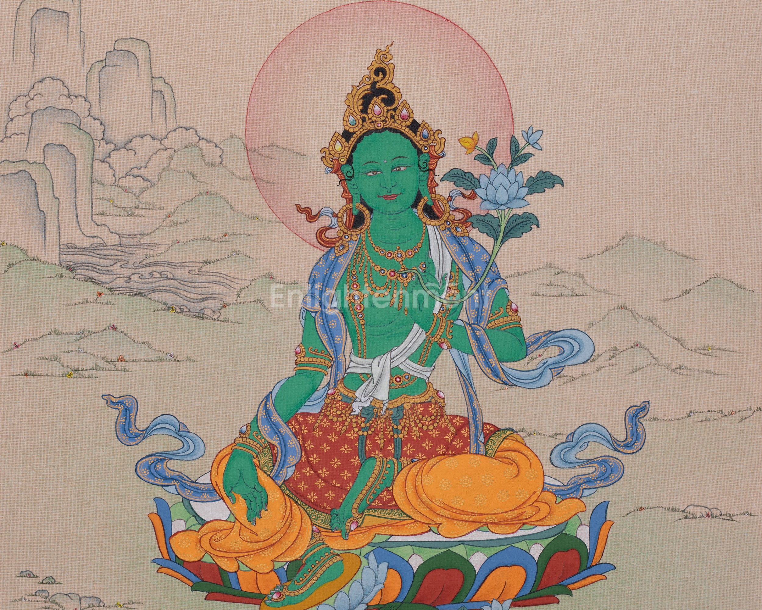 Small Green Tara Meditation Artwork | Buddhist Goddess of Compassion & Protection