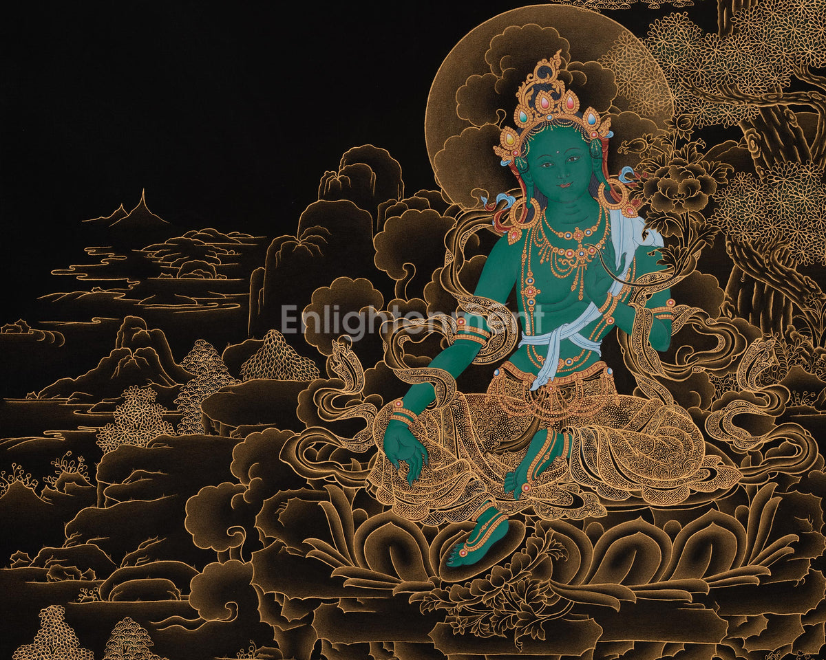 Green Tara Compassionate Thangka | Shyama Tara | Himalayan Nakthang Artwork