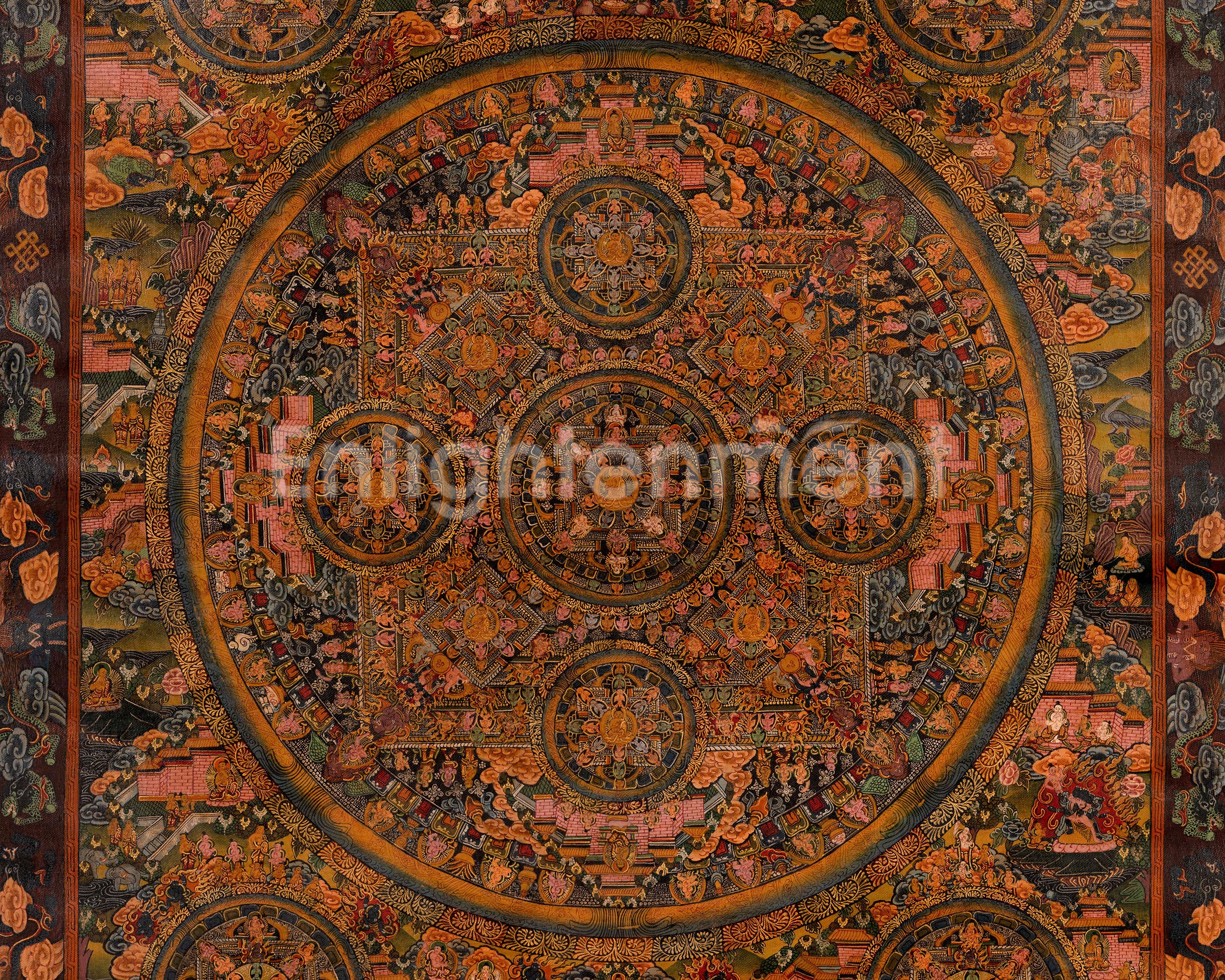 Sacred Oil Varnished Buddha Mandala Thangka | Tibetan Buddhist Mandala Painting