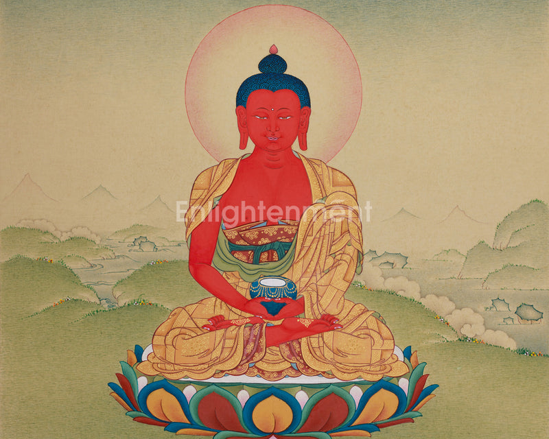 Divine Red Amitabha Buddha Thangka | Lhasa Stone Pigments