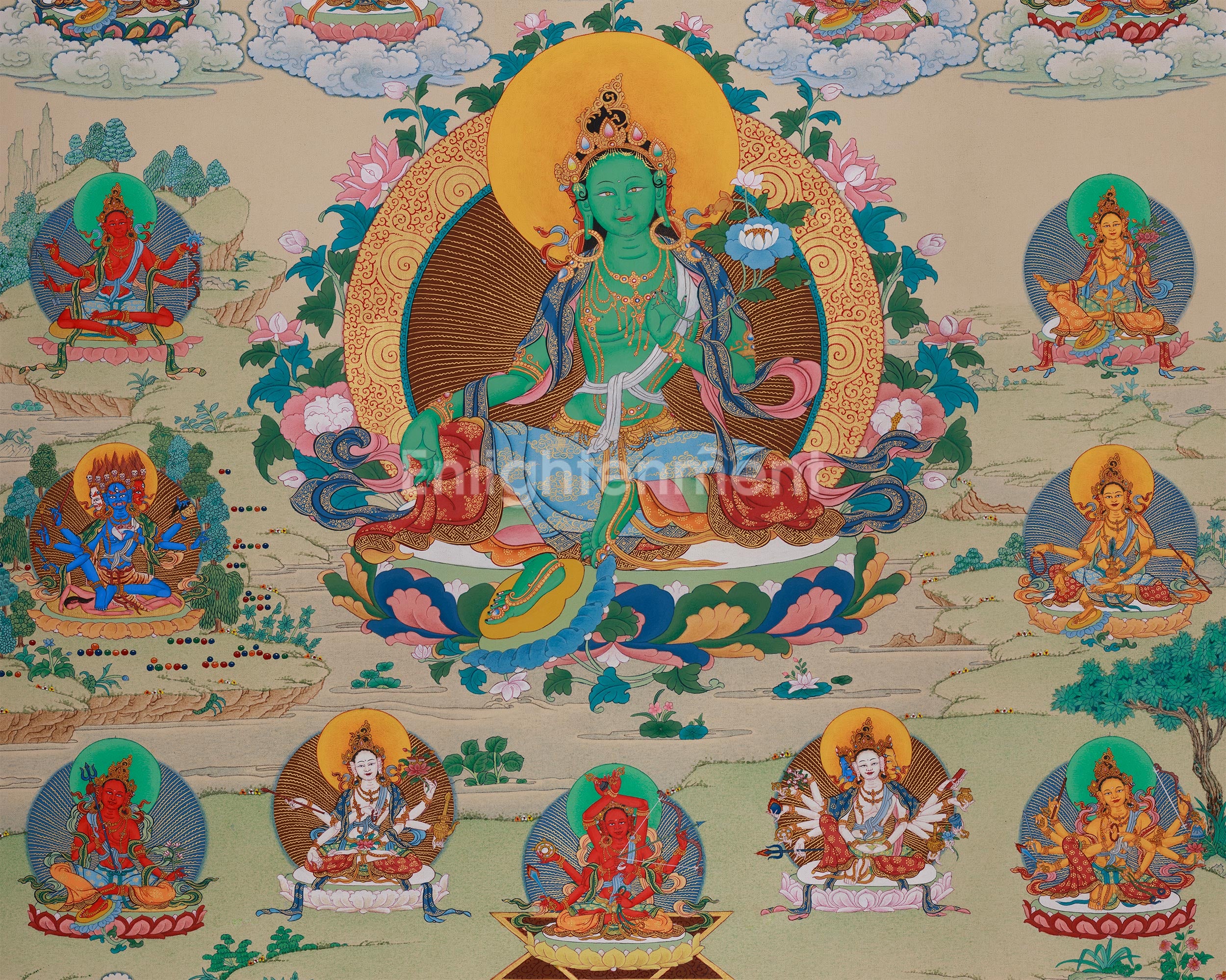 Twenty-One Tara Goddess Thangka | Surya Gupta Tradition
