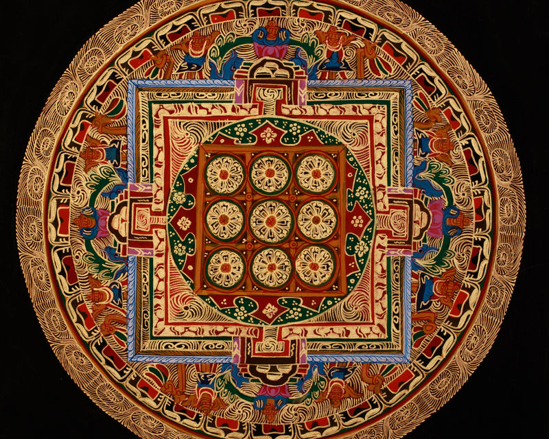 Original Hand-Painted Round Mandala Thangka | Traditional Buddhist Artwork