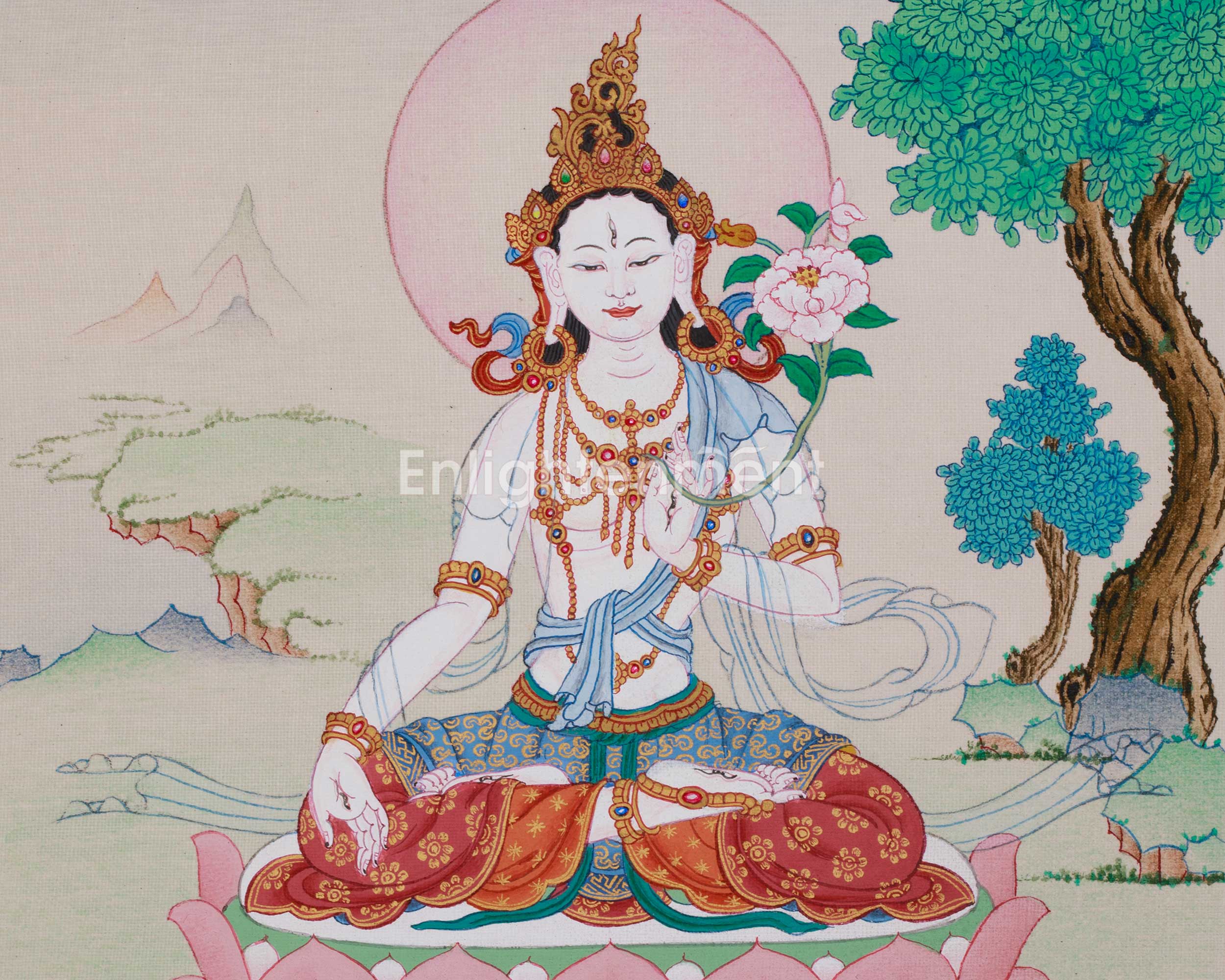 Peaceful Sita Tara Thangka | Compassion, Healing & Longevity Deity