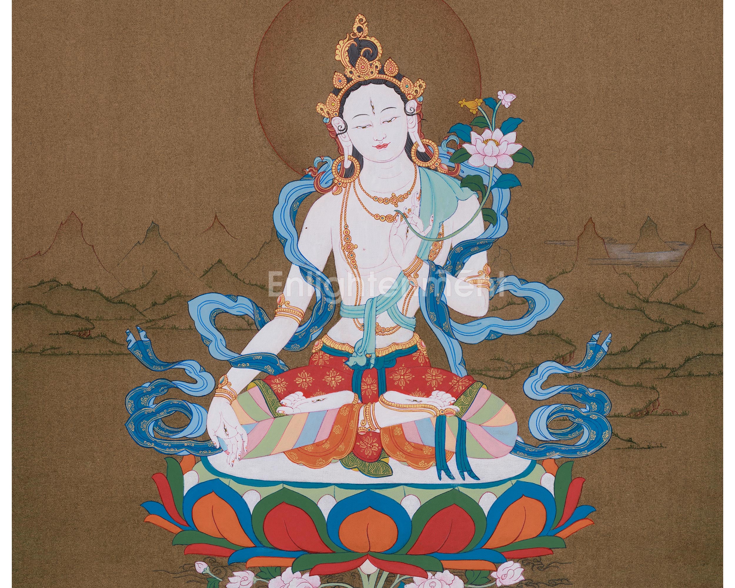 Female Deity Artwork | White Tara, the Goddess of Compassion and Longevity