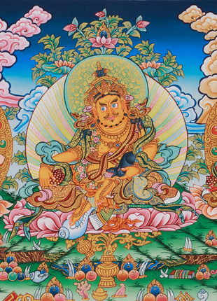 Buddhist 5 Dzambhala Thangka | Divine Guardians of Fortune & Wealth