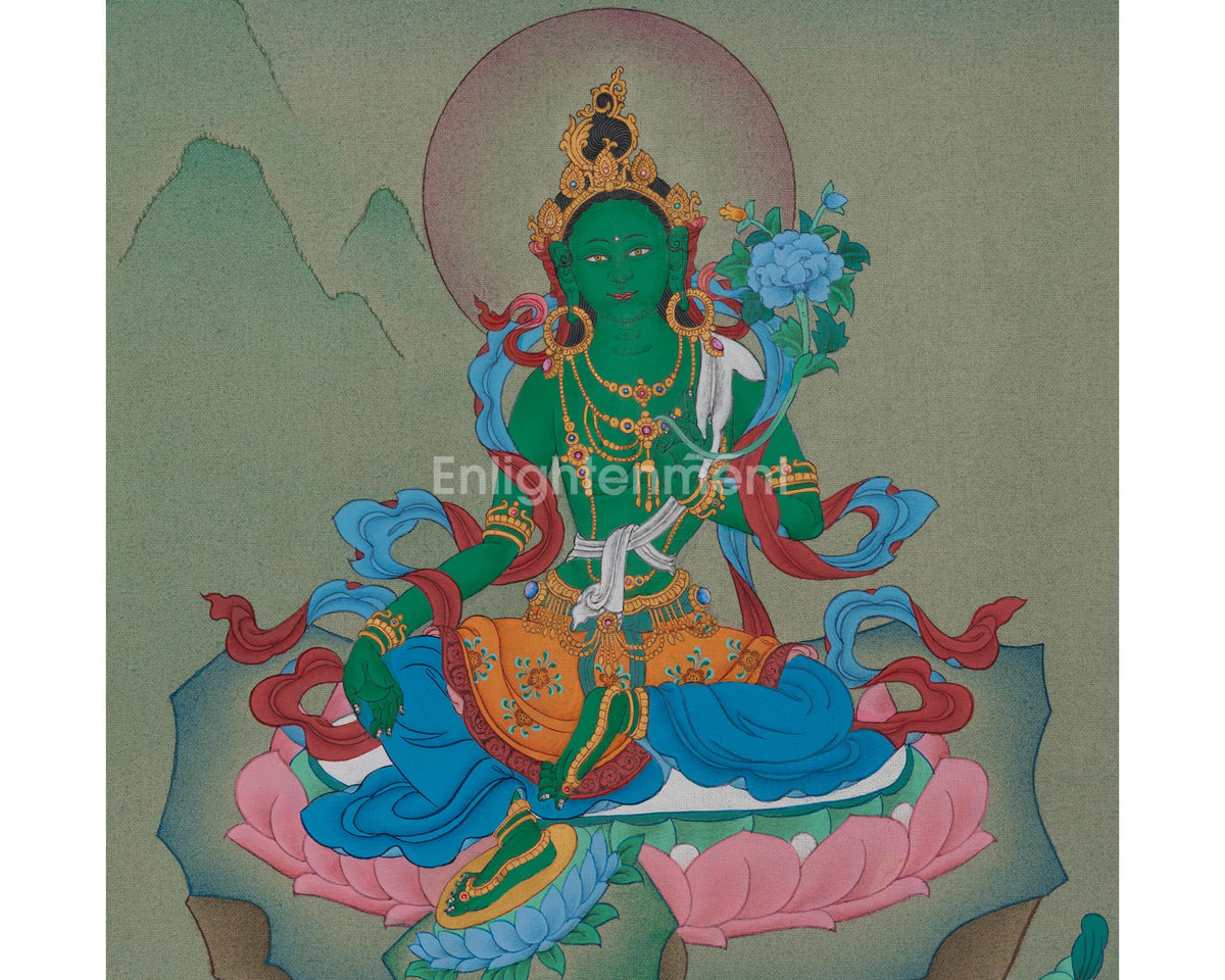 Green Tara Sacred Thangka Art | Shyama Tara | Compassion Deity