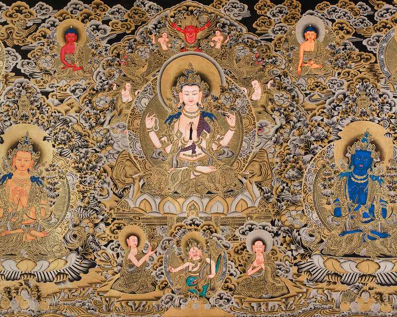 Rig Sum Gonpo | The Triad of Bodhisattvas Avalokiteshvara, Manjushri, and Vajrapani