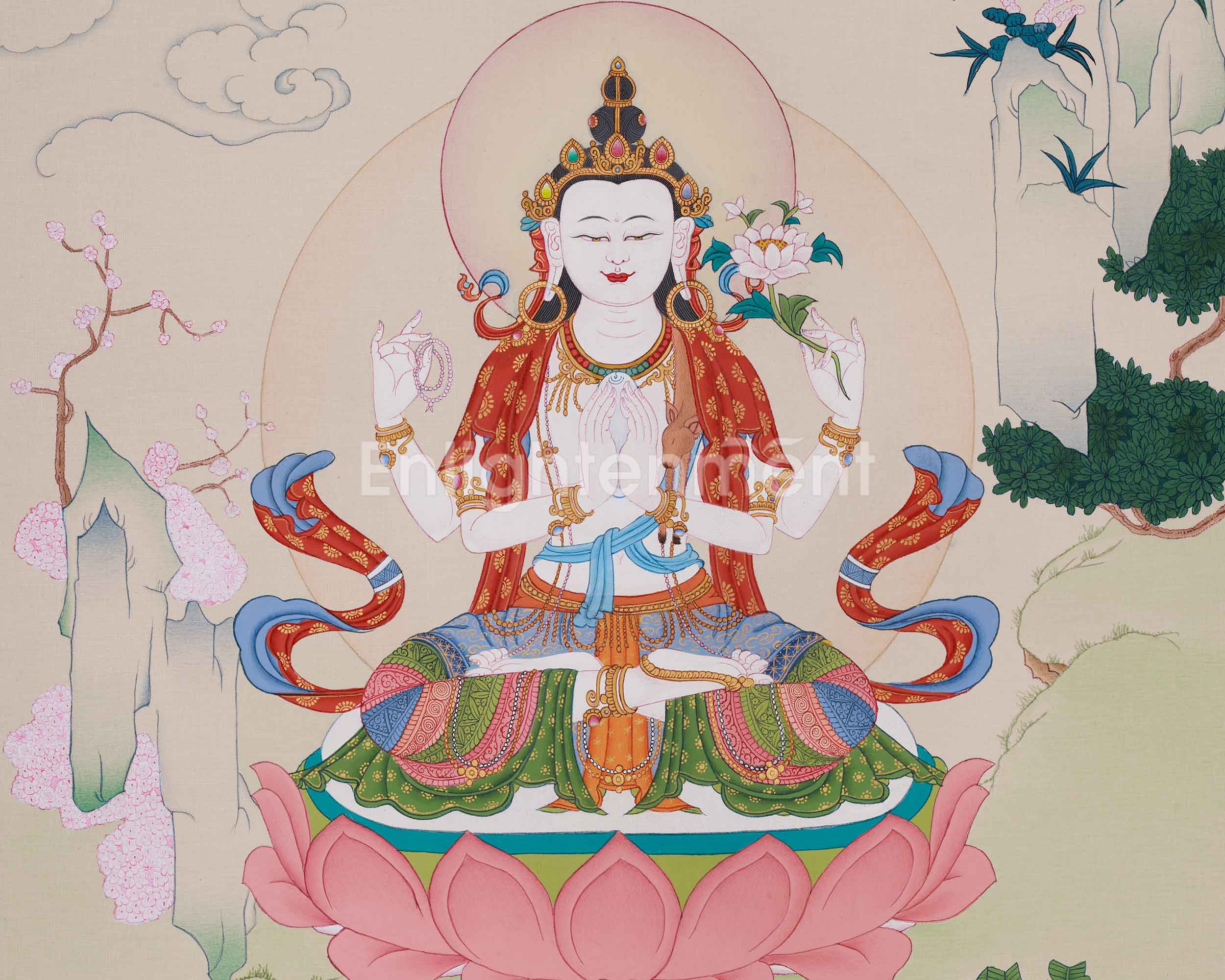 Compassion Deity Chenrezig Thangka | Bodhisattva Artwork