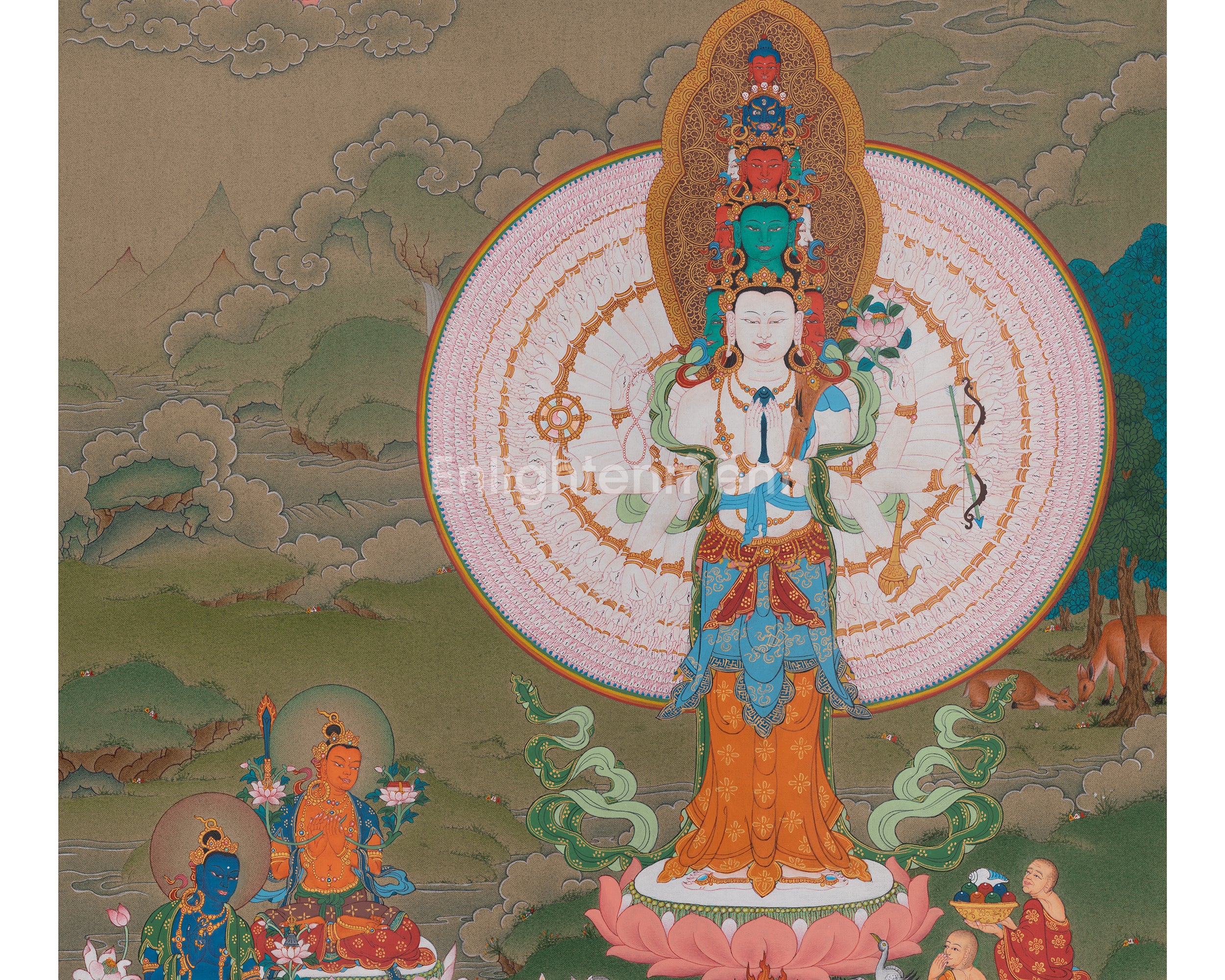 1000 Armed Avalokiteshvara Artwork | Hand-Painted Tibetan Spiritual Thangka