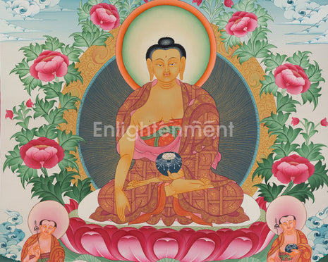 Shakyamuni Buddha with Disciples | Hand-Painted Buddha Thangka