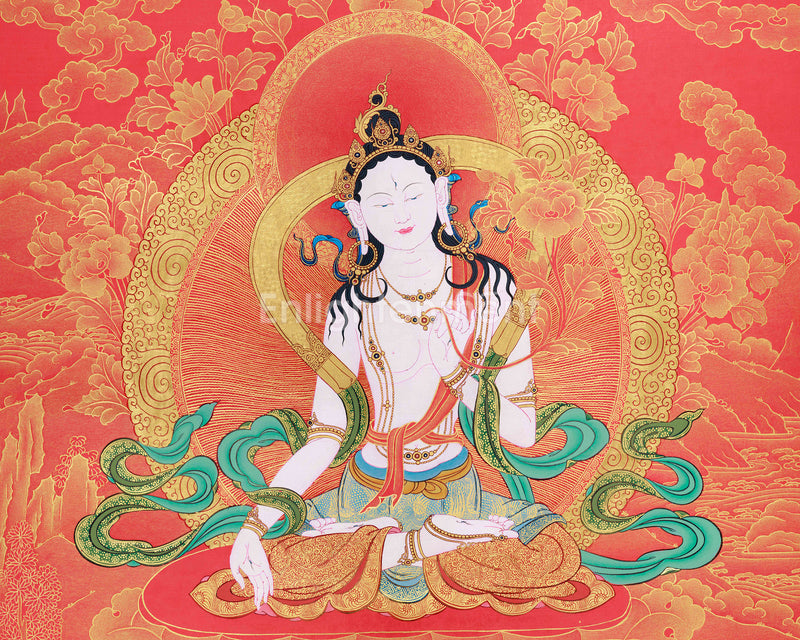 Thangka of White Tara Devi | Divine Guardian of Longevity and Healing