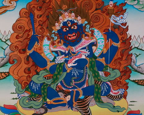 Tibetan Four-Armed Mahakala Thangka | Wrathful Protector of Dharma
