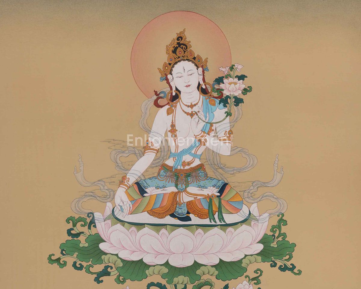Sita Tara Longevity Art | White Tara Buddhist Thangka | Seven Eyed Deity