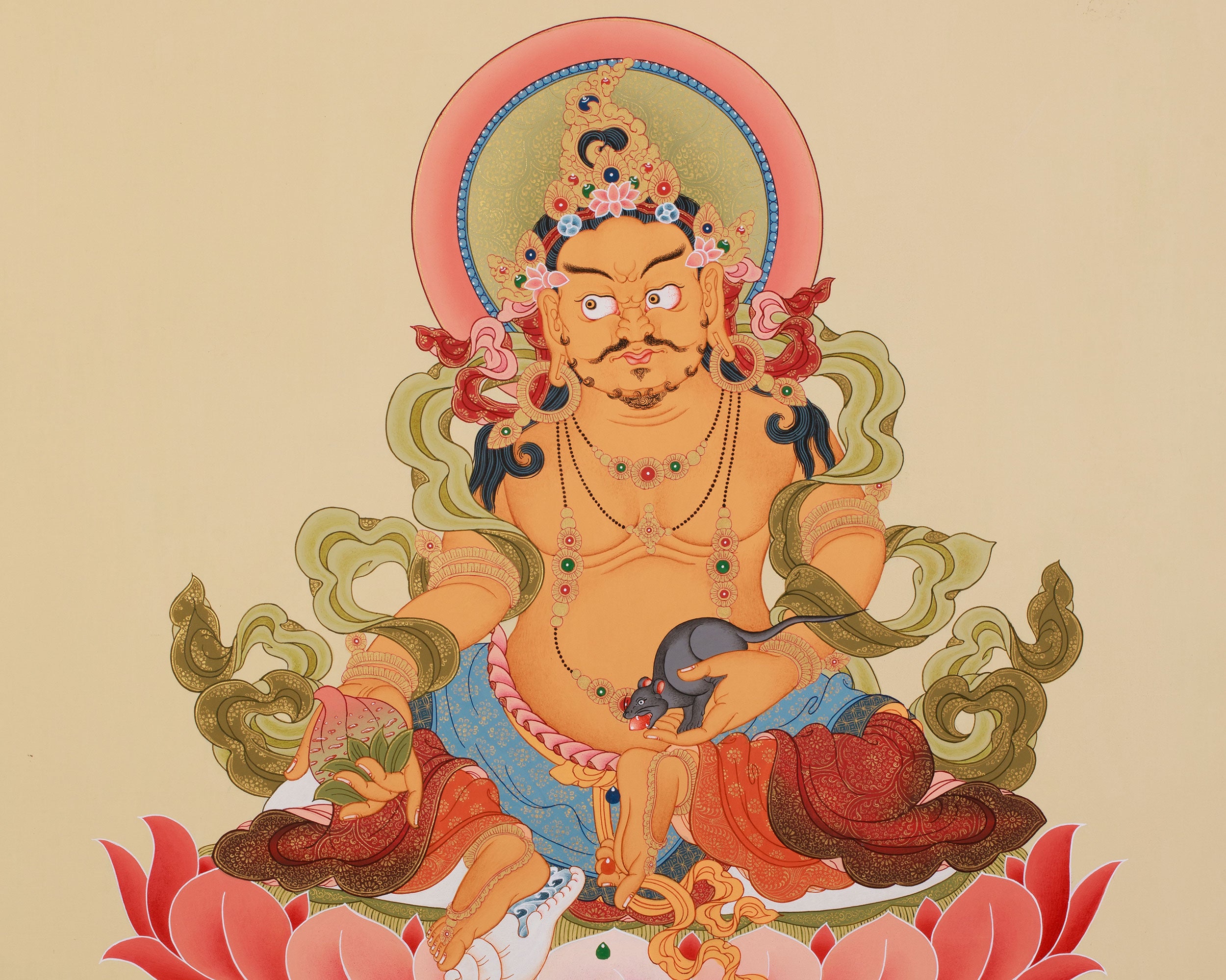 Kubera Deity Dzambhala Thangka | Tibetan Wealth Deity Art