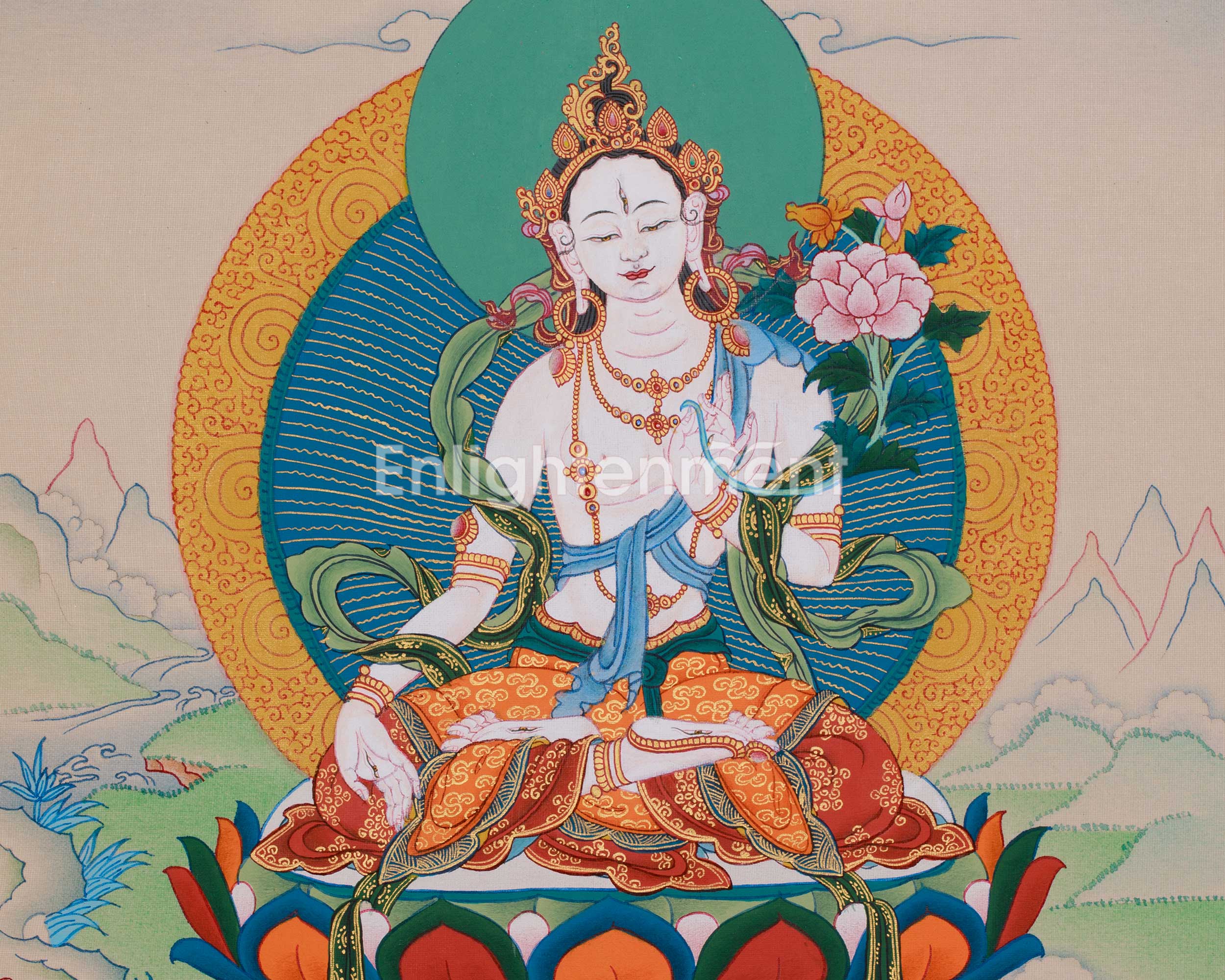 Thangka of Long Life Goddess White Tara | The Female Bodhisattva of Healing