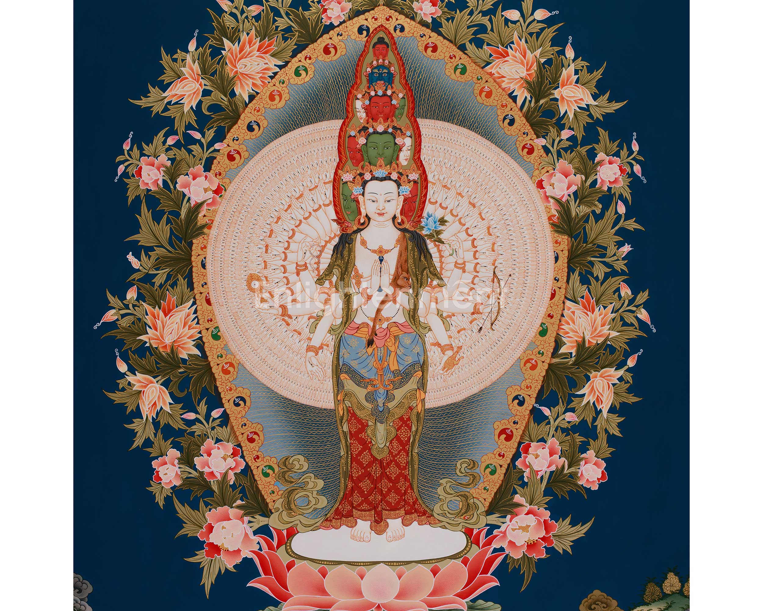 1000 Hands Buddha, Avalokiteshvara Thangka | Buddhist Masterpiece of Mercy, Enlightenment & Spiritual Awakening