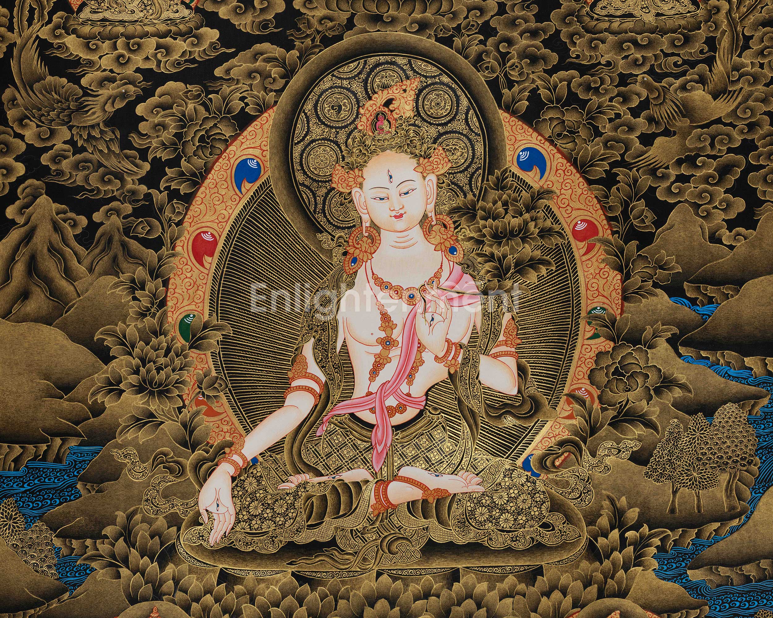 Traditional Sita Tara Gold Thangka | Enlightened Masters | Composition of Wisdom and Protection