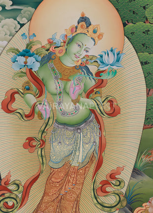 Standing Goddess Green Tara Canvas Print | Tibetan Bodhisattva of Compassion