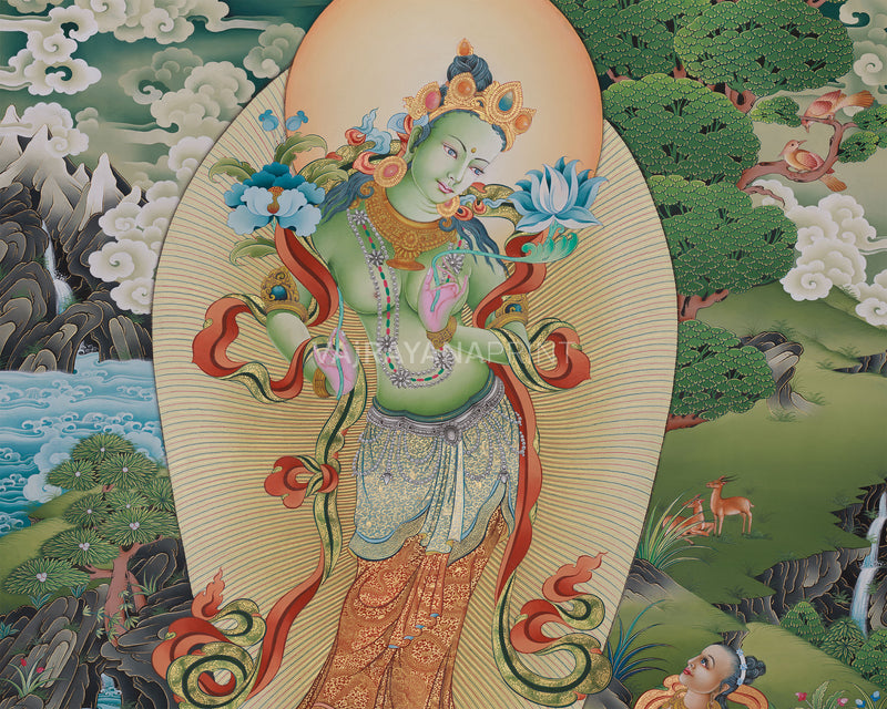 Standing Goddess Green Tara Canvas Print | Tibetan Bodhisattva of Compassion