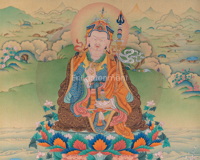 Lotus-Born Guru Rinpoche Thangka | Tibetan Buddhist Masterpiece