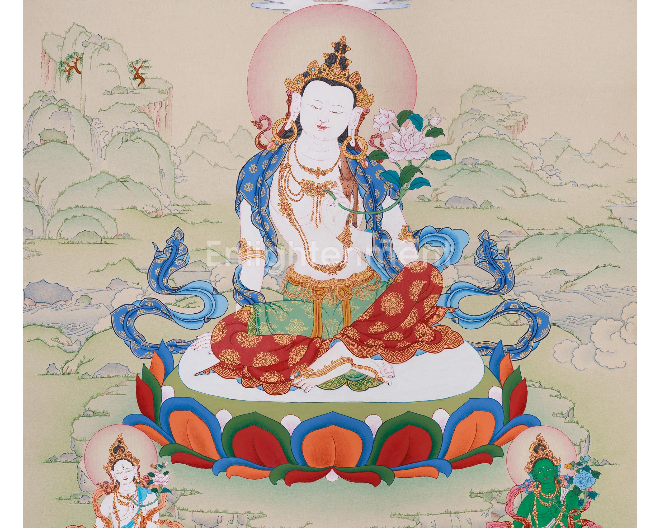 Sacred Chenrezig with White Tara and Green Tara | A Trio of Enlightened Blessings