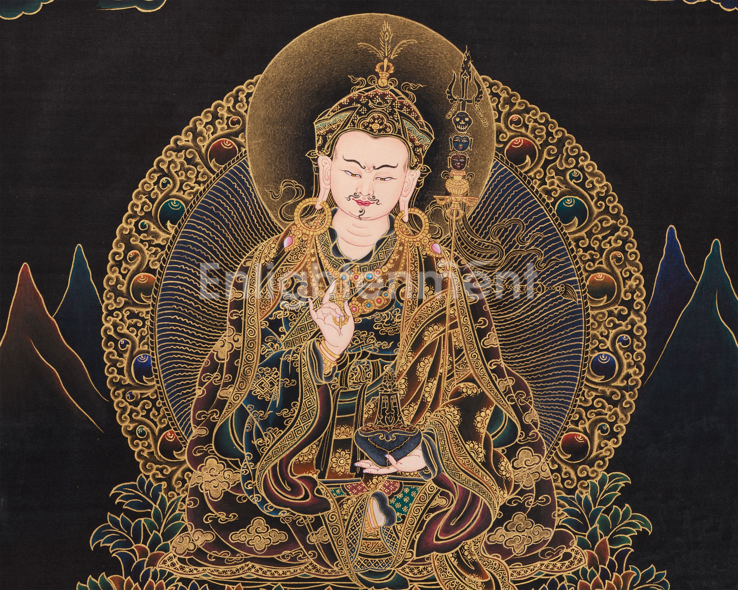 Peaceful Padmasambhava Painting | Embodying Wisdom and Serenity in Nakthang Style