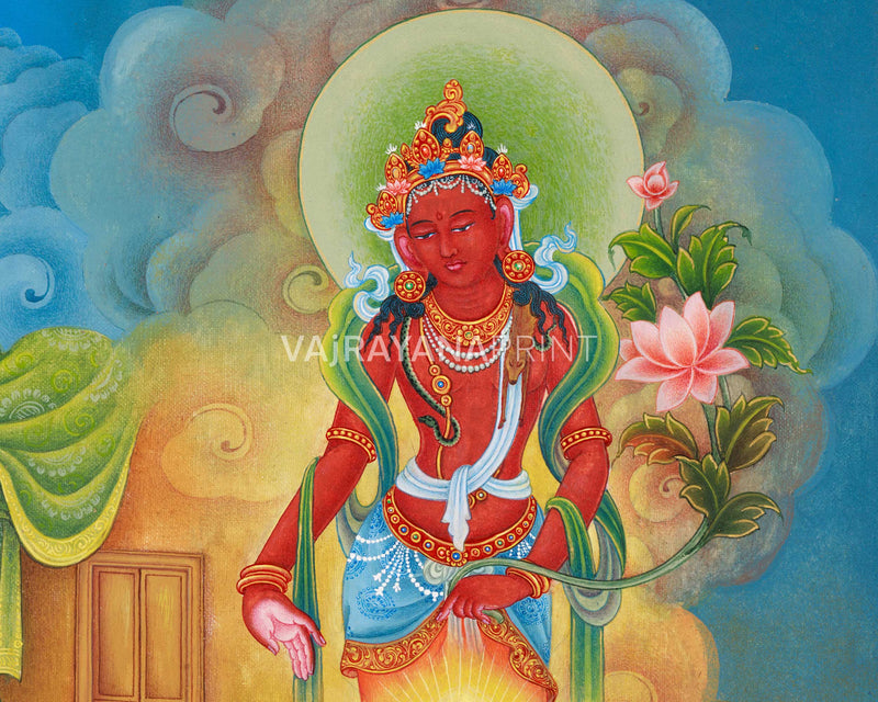 Red Chenrezig Thangka Print | Boddhisattva Avalokiteshvara | Traditional Art Print of Chenresig
